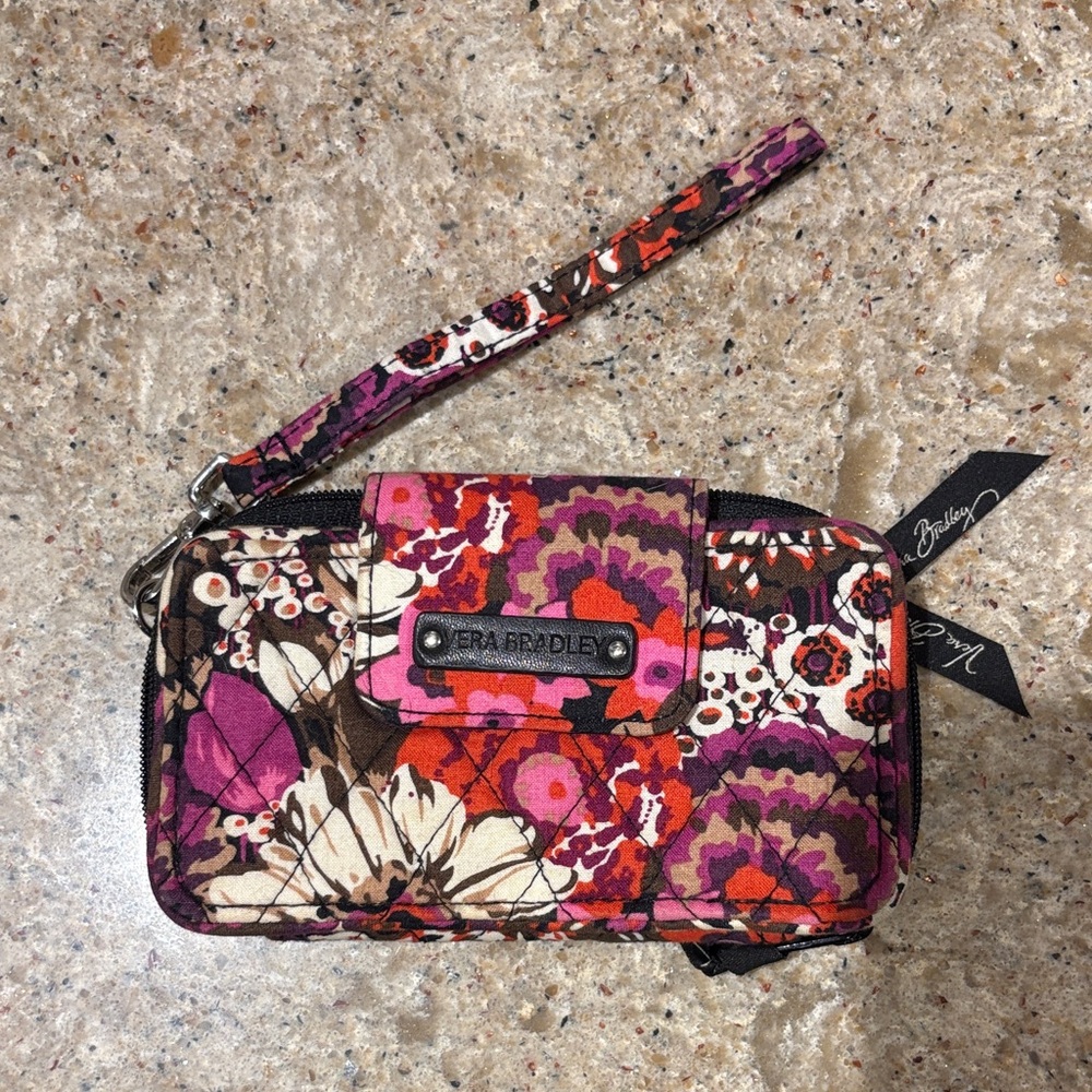Vera Bradley Floral Wristlet - Pink, Brown, and Cream